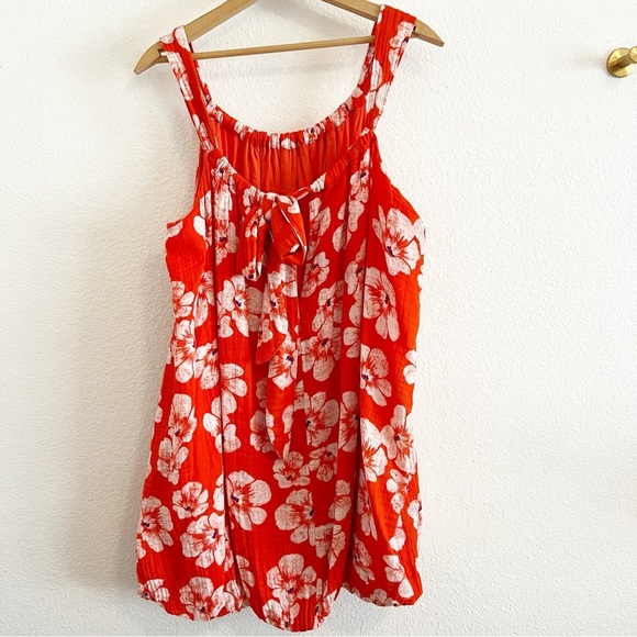 By Anthropologie Gauze Bubble Hem Red Floral Dress L - Picture 7 of 11